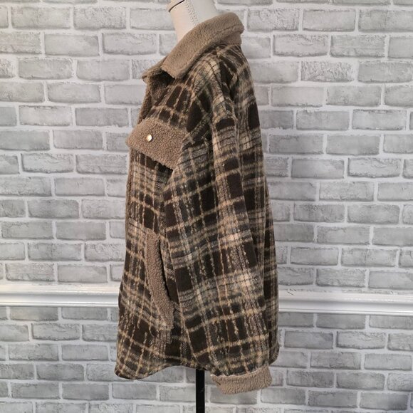 Panache Apparel Karissa Plaid Fleece Jacket Cozy Cabincore Womens Oversized Sm - Picture 4 of 8